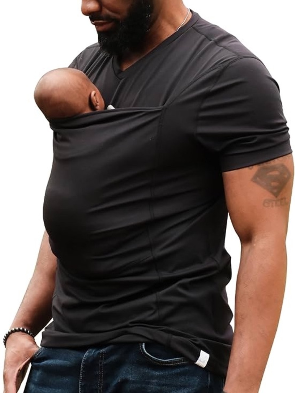 Lalabu Mens Dad Shirt Short Tee Sleeve Kangaroo Baby Pouch Black Large